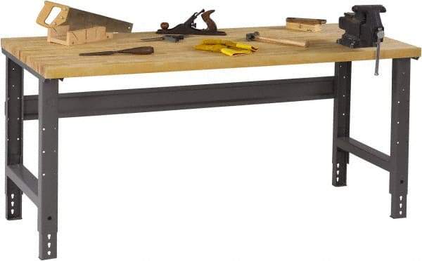 Tennsco - 48 Wide x 30" Deep x 33-1/2" High, Butcher Block Workbench - Adjustable Height Legs, Medium Gray - Apex Tool & Supply