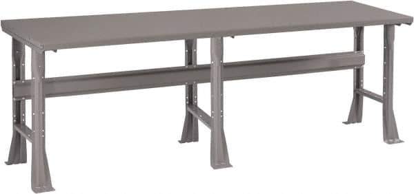 Tennsco - 96 Wide x 36" Deep x 33-1/2" High, 12 Gauge Steel Workbench - Fixed Flared Legs, Medium Gray - Apex Tool & Supply