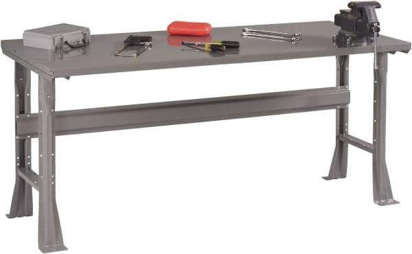 Tennsco - 60 Wide x 30" Deep x 33-1/2" High, 12 Gauge Steel Workbench - Fixed Flared Legs, Medium Gray - Apex Tool & Supply
