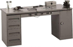 Tennsco - 72 Wide x 30" Deep x 33-1/2" High, 12 Gauge Steel Workbench - Fixed Legs, Medium Gray - Apex Tool & Supply