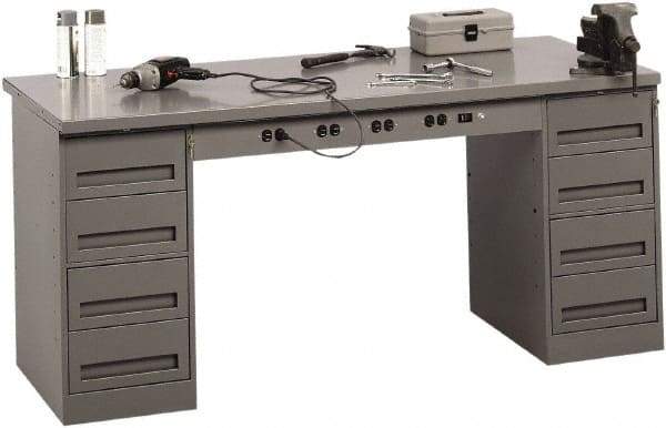 Tennsco - 72 Wide x 30" Deep x 33-1/2" High, 12 Gauge Steel Workbench - Fixed Legs, Medium Gray - Apex Tool & Supply