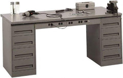 Tennsco - 72 Wide x 30" Deep x 33-1/2" High, 12 Gauge Steel Workbench - Fixed Legs, Medium Gray - Apex Tool & Supply