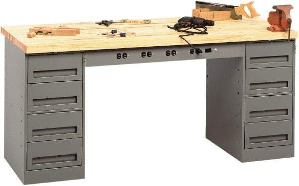 Tennsco - 72 Wide x 30" Deep x 33-1/2" High, Butcher Block Workbench - Fixed Legs, Medium Gray - Apex Tool & Supply