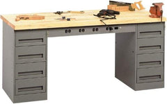 Tennsco - 72 Wide x 30" Deep x 33-1/2" High, Butcher Block Workbench - Fixed Legs, Medium Gray - Apex Tool & Supply