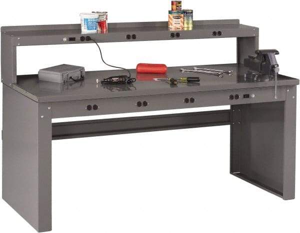 Tennsco - 72 Wide x 30" Deep x 33-1/2" High, 12 Gauge Steel Workbench - Fixed Legs, Medium Gray - Apex Tool & Supply