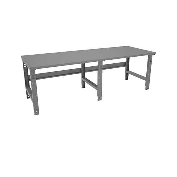 Tennsco - 96 Wide x 36" Deep x 33-1/2" High, 12 Gauge Steel Workbench - Adjustable Height Legs, Medium Gray - Apex Tool & Supply
