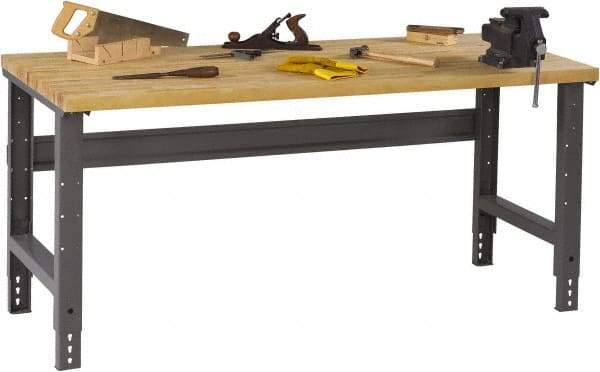 Tennsco - 72 Wide x 36" Deep x 33-1/2" High, Butcher Block Workbench - Adjustable Height Legs, Medium Gray - Apex Tool & Supply