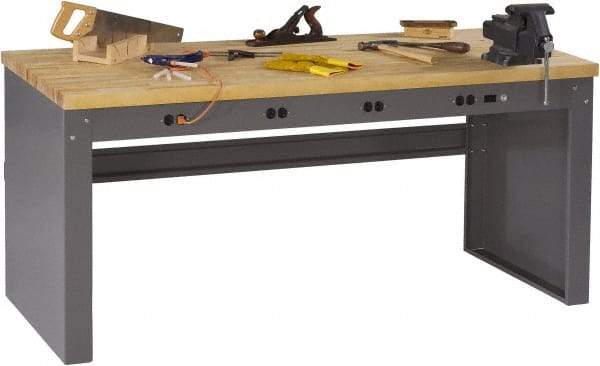 Tennsco - 72 Wide x 36" Deep x 33-1/2" High, Butcher Block Workbench - Fixed Legs, Medium Gray - Apex Tool & Supply