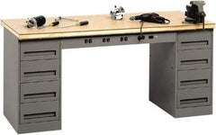 Tennsco - 72 Wide x 30" Deep x 33-1/2" High, Wood Workbench - Fixed Legs, Medium Gray - Apex Tool & Supply