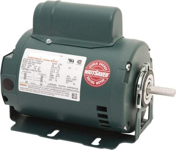 Leeson - 1/3 Max hp, 1,800 Max RPM, Premium Efficient Electric AC DC Motor - 115 V Input, Single Phase, 48 Frame, 1/2" Shaft Diam, Resilient Base Mount, ODP Enclosure - Apex Tool & Supply