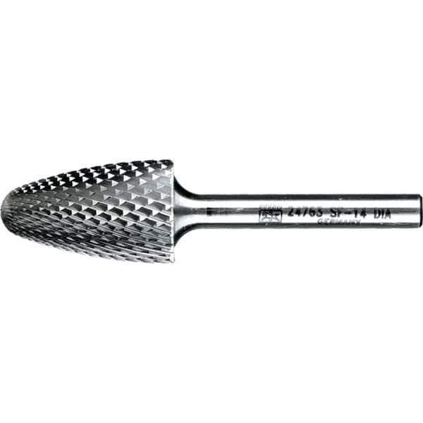 PFERD - 3/4" Cut Diam, 1/4" Shank Diam, Tree with Radius Head Diamond Cut Burr - Tungsten Carbide, 1-1/4" LOC, 3" OAL - Apex Tool & Supply