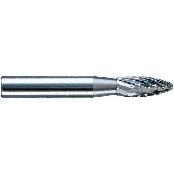 PFERD - 1/4" Cut Diam, 1/4" Shank Diam, Flame Head Diamond Cut Burr - Tungsten Carbide, 5/8" LOC, 1-15/16" OAL - Apex Tool & Supply
