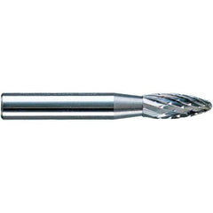 PFERD - 1/4" Cut Diam, 1/4" Shank Diam, Flame Head Diamond Cut Burr - Tungsten Carbide, 5/8" LOC, 1-15/16" OAL - Apex Tool & Supply