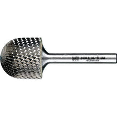 PFERD - 1" Cut Diam, 1/4" Shank Diam, Cylinder with Radius Head Diamond Cut Burr - Tungsten Carbide, 1" LOC, 2-3/4" OAL - Apex Tool & Supply