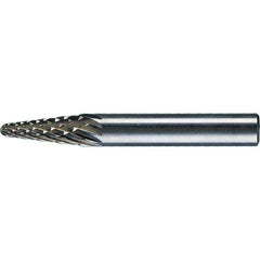 PFERD - 1/4" Cut Diam, 1/4" Shank Diam, 14° Taper Head Diamond Cut Burr - Tungsten Carbide, 5/8" LOC, 1-15/16" OAL - Apex Tool & Supply