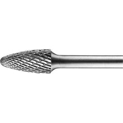 PFERD - 3/4" Cut Diam, 1/4" Shank Diam, Tree with Radius Head Double Cut Burr - Tungsten Carbide, 1" LOC, 2-3/4" OAL - Apex Tool & Supply