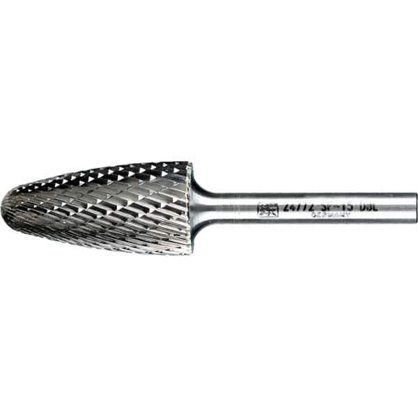 PFERD - 3/4" Cut Diam, 1/4" Shank Diam, Tree with Radius Head Double Cut Burr - Tungsten Carbide, 1-1/2" LOC, 3-1/4" OAL - Apex Tool & Supply