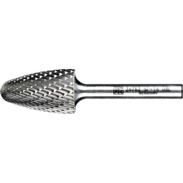 PFERD - 3/4" Cut Diam, 1/4" Shank Diam, Tree with Radius Head Double Cut Burr - Tungsten Carbide, 1-1/4" LOC, 3" OAL - Apex Tool & Supply