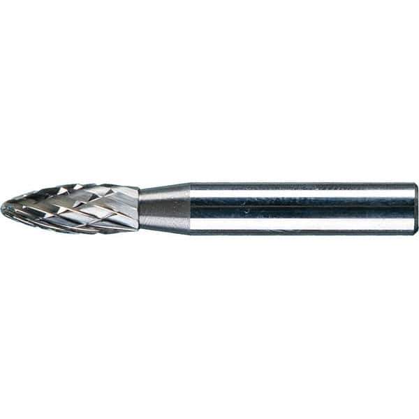 PFERD - 1/4" Cut Diam, 1/4" Shank Diam, Flame Head Double Cut Burr - Tungsten Carbide, 5/8" LOC, 1-15/16" OAL - Apex Tool & Supply