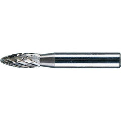 PFERD - 1/4" Cut Diam, 1/4" Shank Diam, Flame Head Double Cut Burr - Tungsten Carbide, 5/8" LOC, 1-15/16" OAL - Apex Tool & Supply
