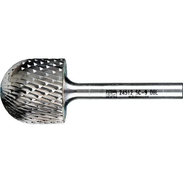 PFERD - 1" Cut Diam, 1/4" Shank Diam, Cylinder with Radius Head Double Cut Burr - Tungsten Carbide, 1" LOC, 2-3/4" OAL - Apex Tool & Supply