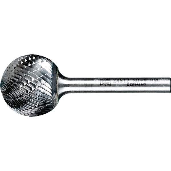 PFERD - 1" Cut Diam, 1/4" Shank Diam, Ball Head Double Cut Burr - Tungsten Carbide, 5/16" LOC, 2-1/16" OAL - Apex Tool & Supply