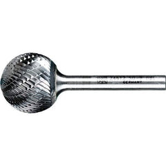 PFERD - 1" Cut Diam, 1/4" Shank Diam, Ball Head Double Cut Burr - Tungsten Carbide, 5/16" LOC, 2-1/16" OAL - Apex Tool & Supply