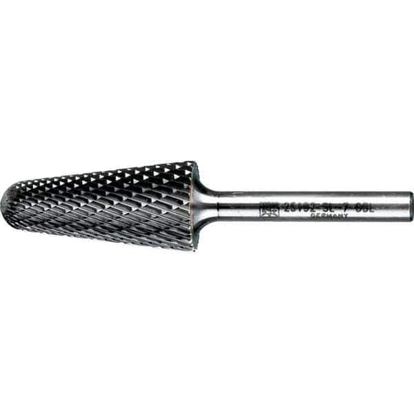 PFERD - 3/4" Cut Diam, 1/4" Shank Diam, 14° Taper Head Double Cut Burr - Tungsten Carbide, 1-1/2" LOC, 3-7/16" OAL - Apex Tool & Supply