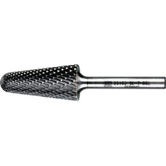 PFERD - 3/4" Cut Diam, 1/4" Shank Diam, 14° Taper Head Double Cut Burr - Tungsten Carbide, 1-1/2" LOC, 3-7/16" OAL - Apex Tool & Supply