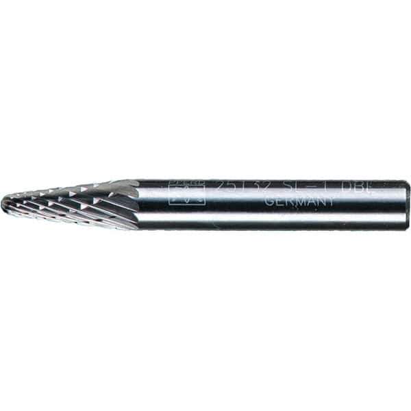 PFERD - 1/4" Cut Diam, 1/4" Shank Diam, 14° Taper Head Double Cut Burr - Tungsten Carbide, 5/8" LOC, 1-15/16" OAL - Apex Tool & Supply