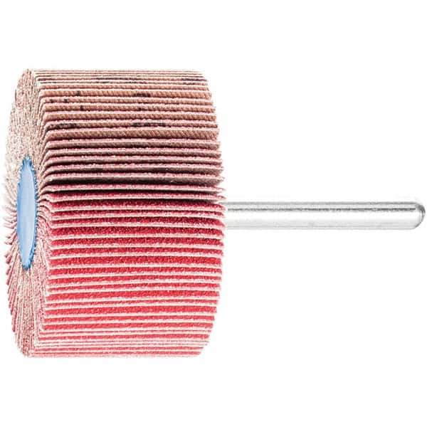 PFERD - 2" Diam x 1" Face Width, Ceramic Coated Mounted Flap Wheel - 1/4" Shank Mount, 120 Grit, 23,000 Max RPM - Apex Tool & Supply