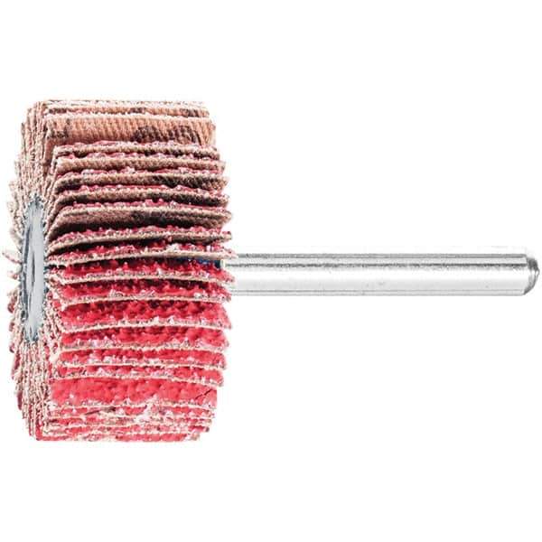 PFERD - 1-1/2" Diam x 1" Face Width, Ceramic Coated Mounted Flap Wheel - 1/4" Shank Mount, 40 Grit, 25,000 Max RPM - Apex Tool & Supply