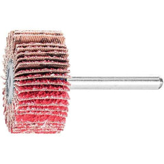 PFERD - 1-1/2" Diam x 1" Face Width, Ceramic Coated Mounted Flap Wheel - 1/4" Shank Mount, 40 Grit, 25,000 Max RPM - Apex Tool & Supply