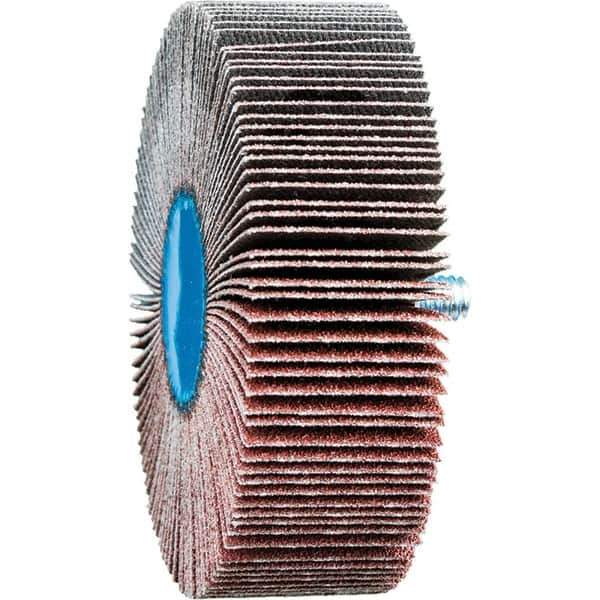 PFERD - 3" Diam x 1" Face Width, Aluminum Oxide Coated Mounted Flap Wheel - 1/4-20 Threaded Mount, 80 Grit, 20,000 Max RPM - Apex Tool & Supply