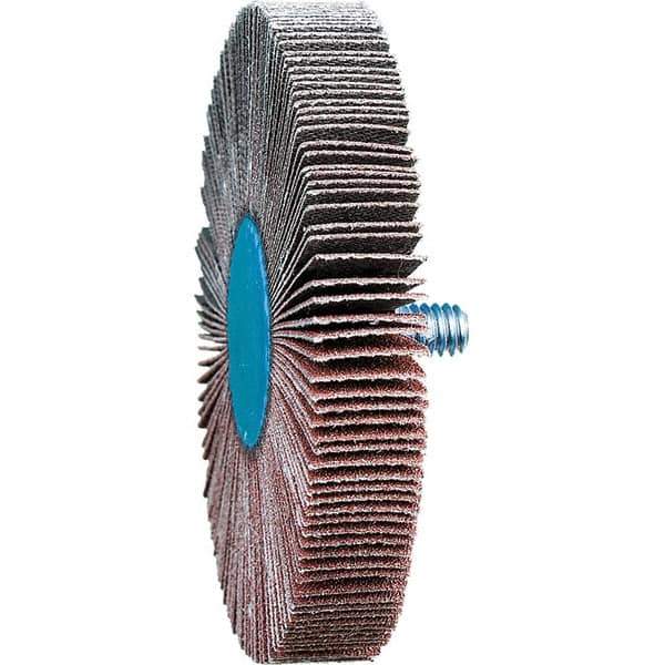 PFERD - 3" Diam x 1/2" Face Width, Aluminum Oxide Coated Mounted Flap Wheel - 1/4-20 Threaded Mount, 120 Grit, 20,000 Max RPM - Apex Tool & Supply