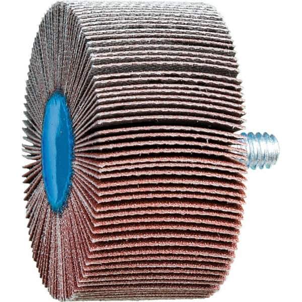 PFERD - 2" Diam x 1" Face Width, Aluminum Oxide Coated Mounted Flap Wheel - 1/4-20 Threaded Mount, 180 Grit, 23,000 Max RPM - Apex Tool & Supply