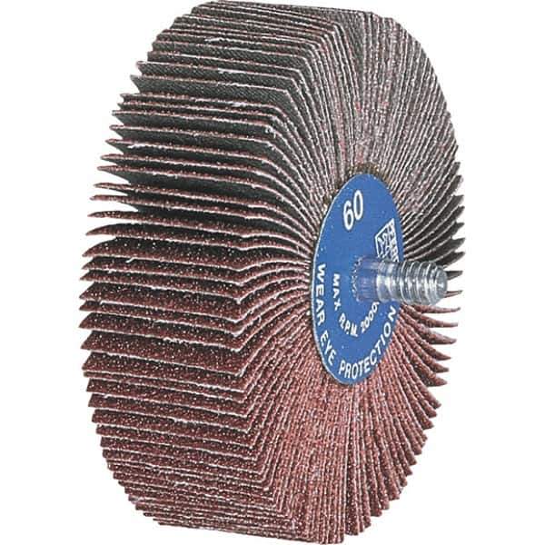 PFERD - 1" Diam x 5/8" Face Width, Aluminum Oxide Coated Mounted Flap Wheel - 1/4-20 Threaded Mount, 120 Grit, 25,000 Max RPM - Apex Tool & Supply