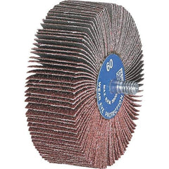 PFERD - 1" Diam x 5/8" Face Width, Aluminum Oxide Coated Mounted Flap Wheel - 1/4-20 Threaded Mount, 120 Grit, 25,000 Max RPM - Apex Tool & Supply