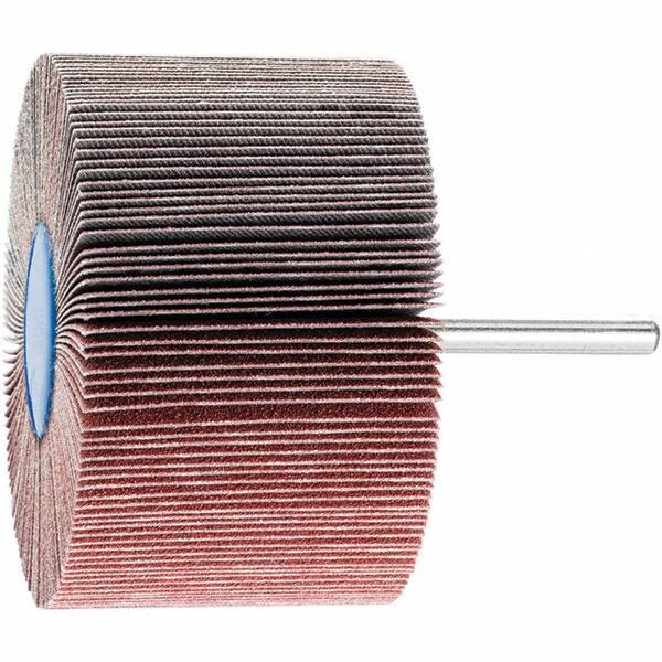 PFERD - 3" Diam x 2" Face Width, Aluminum Oxide Coated Mounted Flap Wheel - 1/4" Shank Mount, 120 Grit, 6,000 Max RPM - Apex Tool & Supply