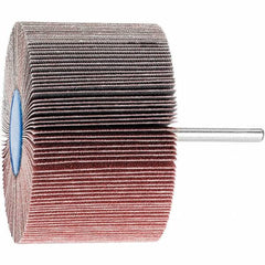 PFERD - 3" Diam x 2" Face Width, Aluminum Oxide Coated Mounted Flap Wheel - 1/4" Shank Mount, 120 Grit, 6,000 Max RPM - Apex Tool & Supply