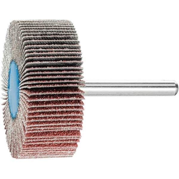 PFERD - 2" Diam x 3/4" Face Width, Aluminum Oxide Coated Mounted Flap Wheel - 1/4" Shank Mount, 60 Grit, 23,000 Max RPM - Apex Tool & Supply