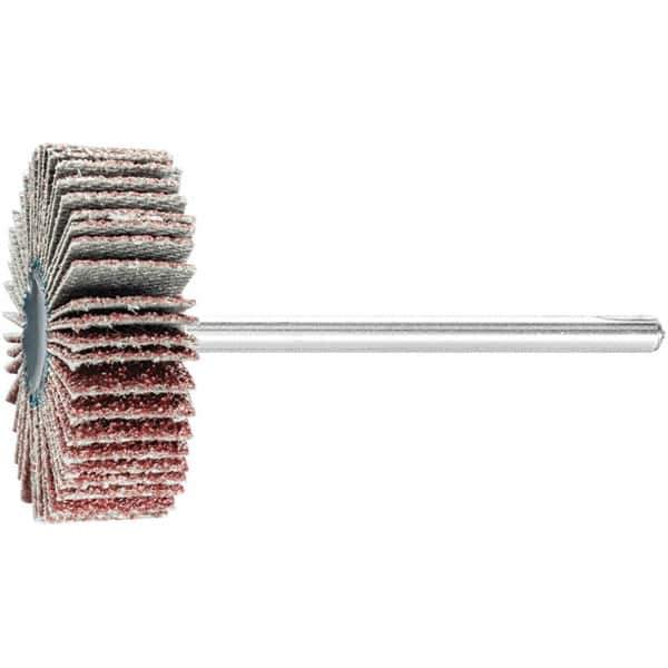 PFERD - 1-3/16" Diam x 3/8" Face Width, Aluminum Oxide Coated Mounted Flap Wheel - 1/8" Shank Mount, 60 Grit, 25,000 Max RPM - Apex Tool & Supply