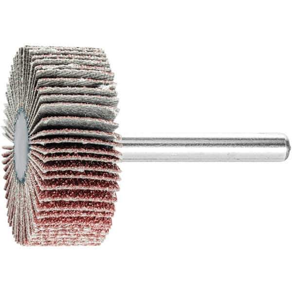 PFERD - 1-1/2" Diam x 1/2" Face Width, Aluminum Oxide Coated Mounted Flap Wheel - 1/4" Shank Mount, 60 Grit, 23,000 Max RPM - Apex Tool & Supply