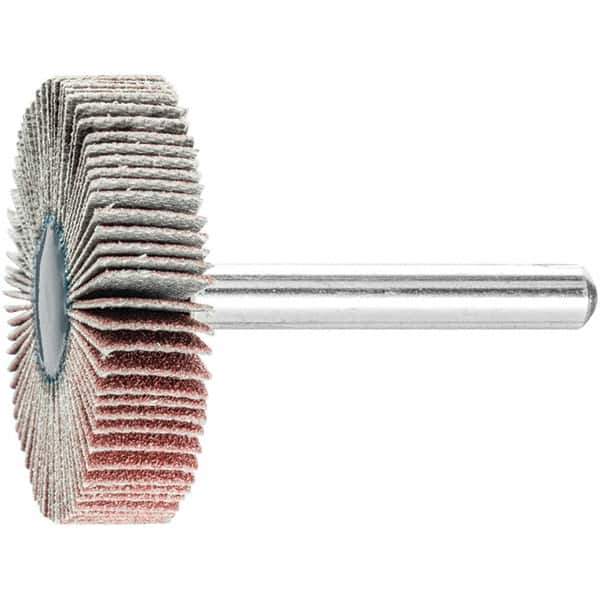 PFERD - 1-1/2" Diam x 1/2" Face Width, Aluminum Oxide Coated Mounted Flap Wheel - 1/4" Shank Mount, 120 Grit, 23,000 Max RPM - Apex Tool & Supply