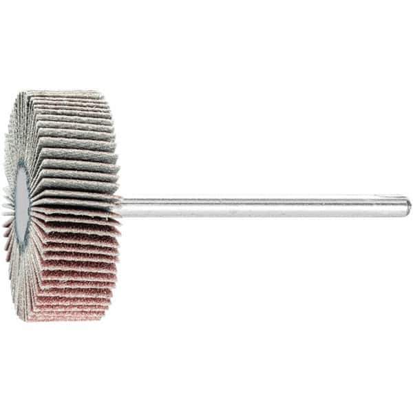 PFERD - 1-3/16" Diam x 3/8" Face Width, Aluminum Oxide Coated Mounted Flap Wheel - 1/8" Shank Mount, 240 Grit, 25,000 Max RPM - Apex Tool & Supply