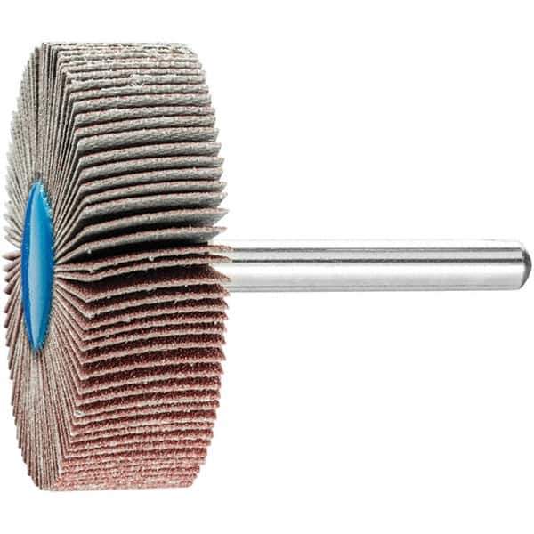 PFERD - 2" Diam x 1/2" Face Width, Aluminum Oxide Coated Mounted Flap Wheel - 1/4" Shank Mount, 120 Grit, 23,000 Max RPM - Apex Tool & Supply