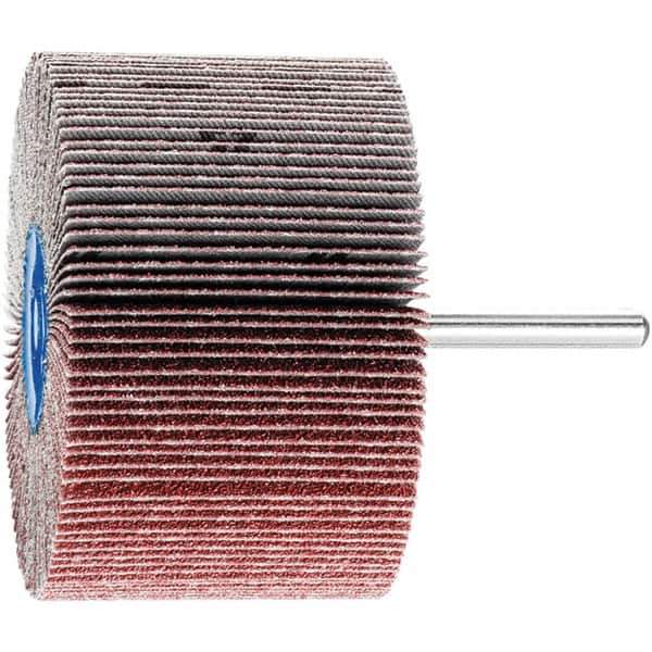 PFERD - 3" Diam x 2" Face Width, Aluminum Oxide Coated Mounted Flap Wheel - 1/4" Shank Mount, 60 Grit, 6,000 Max RPM - Apex Tool & Supply
