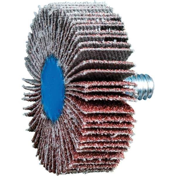 PFERD - 1-1/2" Diam x 1/2" Face Width, Aluminum Oxide Coated Mounted Flap Wheel - 1/4-20 Threaded Mount, 60 Grit, 23,000 Max RPM - Apex Tool & Supply