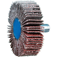PFERD - 1-1/2" Diam x 1/2" Face Width, Aluminum Oxide Coated Mounted Flap Wheel - 1/4-20 Threaded Mount, 60 Grit, 23,000 Max RPM - Apex Tool & Supply