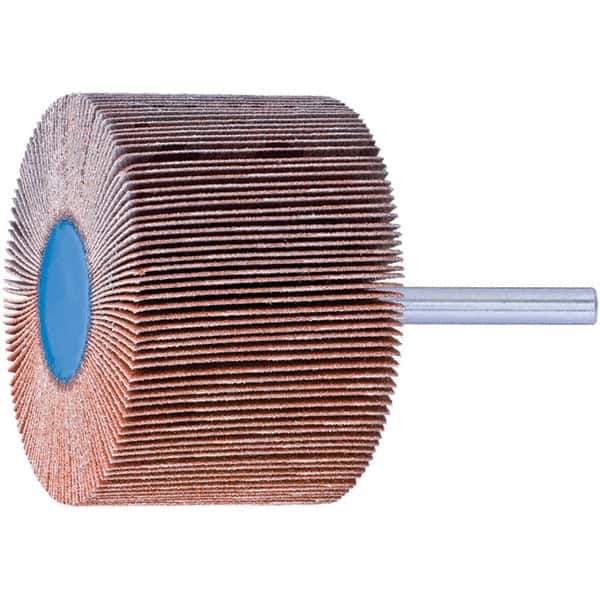 PFERD - 1" Diam x 1" Face Width, Ceramic Coated Mounted Flap Wheel - 1/4" Shank Mount, 60 Grit, 25,000 Max RPM - Apex Tool & Supply